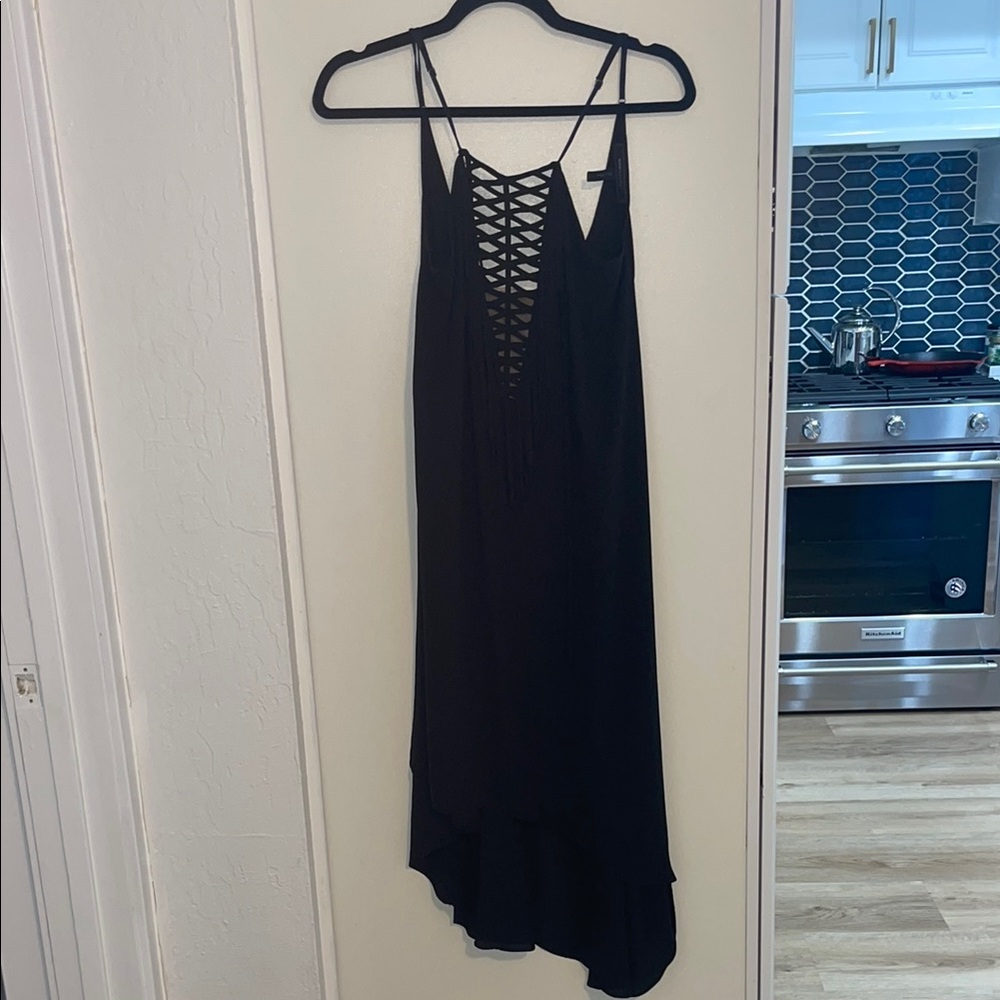 BCBGMaxAzria Black High Low Halter Asymmetrical Dress | S